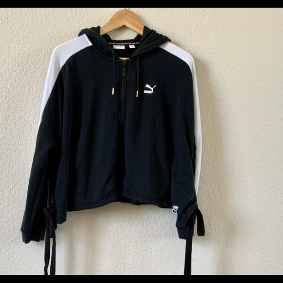 Puma Black and White Cropped Hoodie Sz S - Picture 1 of 6